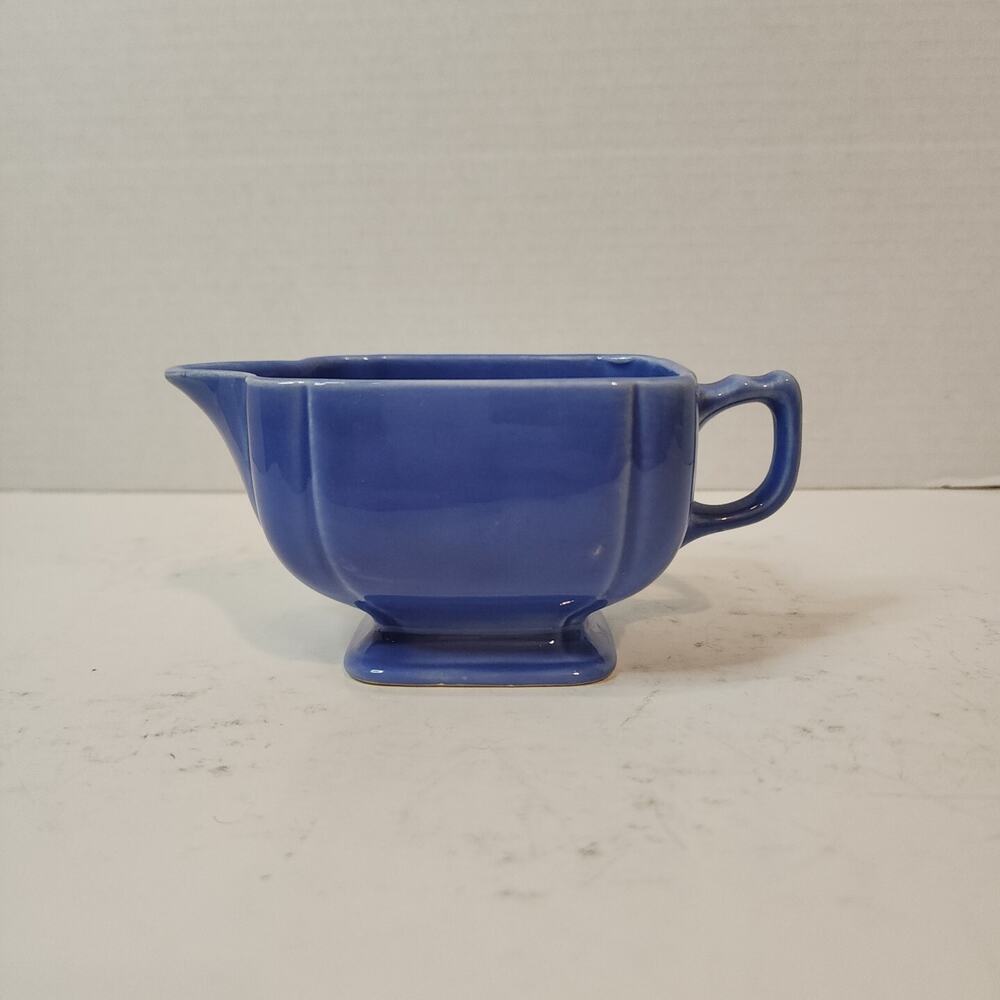 Vtg Homer Laughlin Riviera Harlequin Blue Ceramic 3" Creamer, Art Deco